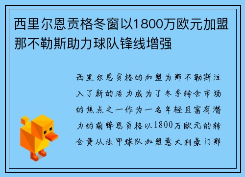 西里尔恩贡格冬窗以1800万欧元加盟那不勒斯助力球队锋线增强